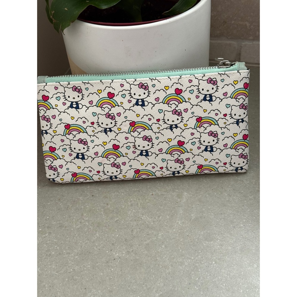 Hello Kitty Sanrio Rainbow Cloud Heart Print Zipper Pouch Pencil Case Mint Green